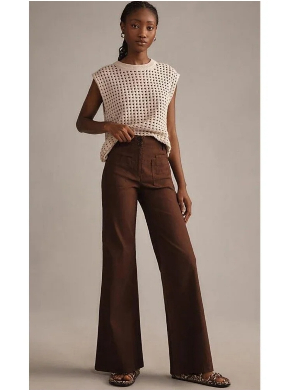 Anthropologie Maeve The Junie High- Rise  Flare Pants Sz 25 Brown